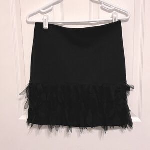 Ann Taylor HATTIE Women's Black Ponte Flapper Gatsby Pencil Fringe Mini Skirt 0p